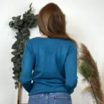 Pull col V laine et cachemire femme TRICOTONIC T40 - bleu-canard - 40