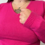 Pull col V laine et cachemire femme TRICOTONIC T38-T42 - fuchsia - 42