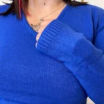 Pull col V laine et cachemire femme TRICOTONIC T38-T42 - bleu-royal - 42