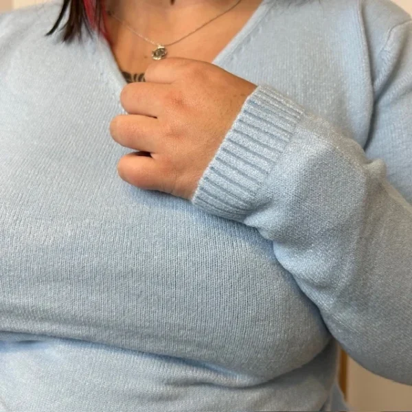 Y249-Tricotonic Col V les T38 & 42 - bleu-ciel - 42