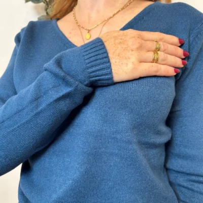 Y248- Pull Laine Cachemire "Tricotonic" (les T36&40) - bleu-petrole - 40