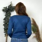 Pull col V laine et cachemire femme TRICOTONIC T40 - bleu-petrole - 40