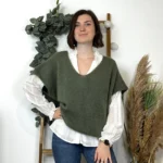 Pull femme col V maille douce « Tendance » - kaki - taille-unique-grande-taille
