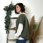 Pull femme col V maille douce « Tendance » - kaki - taille-unique-grande-taille
