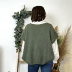 Pull femme col V maille douce « Tendance » - kaki - taille-unique-grande-taille