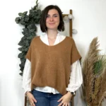 Pull femme col V maille douce « Tendance » - camel - taille-unique-grande-taille