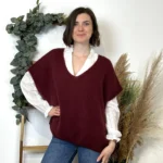 Pull femme col V maille douce « Tendance » - bordeaux - taille-unique-grande-taille