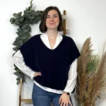 Pull femme col V maille douce « Tendance » - marine - taille-unique-grande-taille