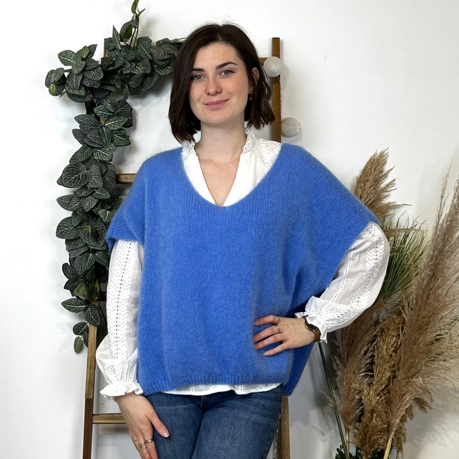 Pull loose Mohair " Made in Italie" - bleu-indigo - taille-unique-grande-taille