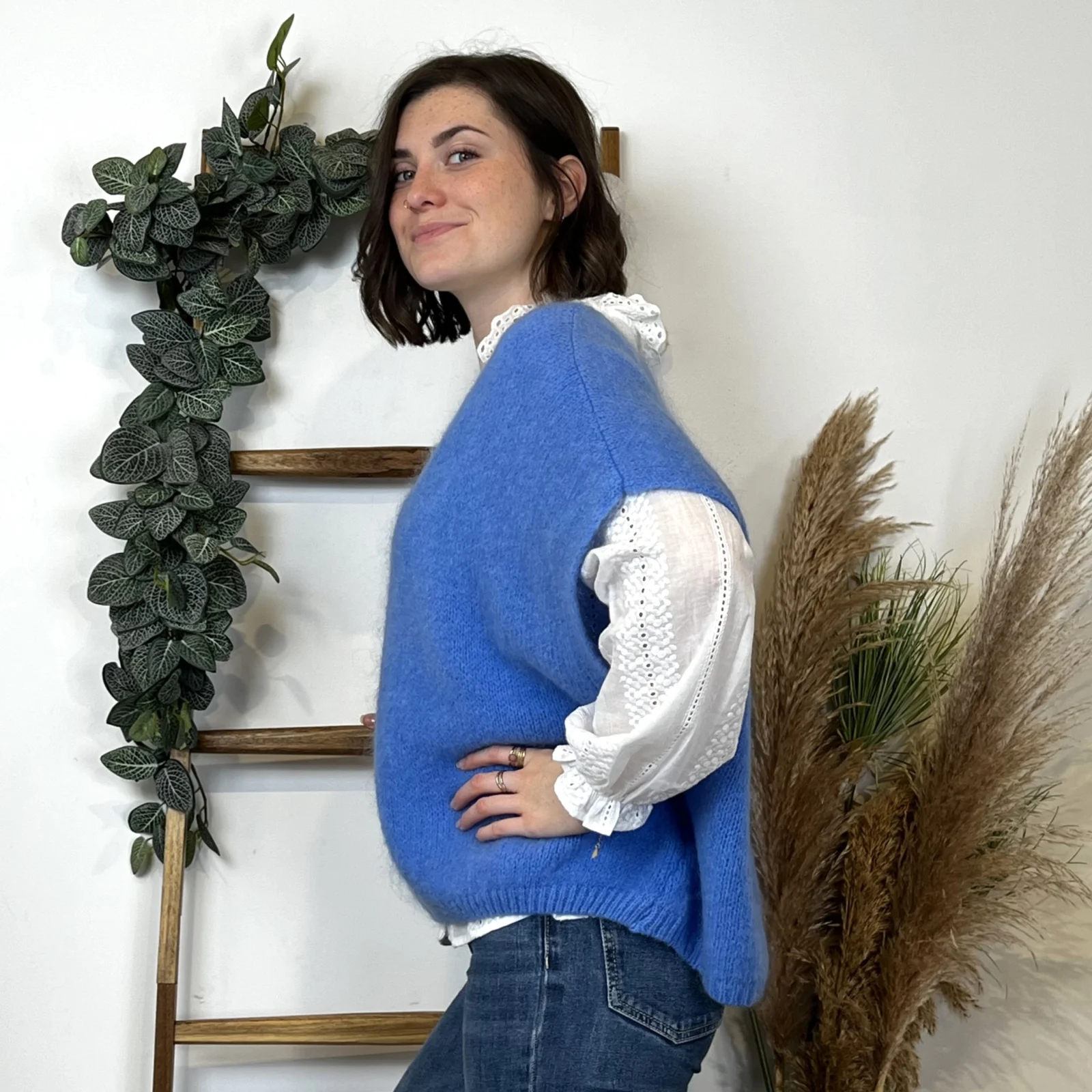 Pull loose Mohair " Made in Italie" - bleu-indigo - taille-unique-grande-taille