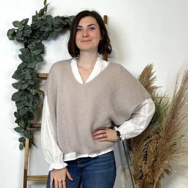 Z115- Pull Mohair (Tu) 🇮🇹 - beige - taille-unique-grande-taille