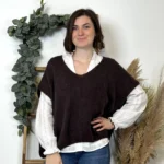 Pull femme col V maille douce « Tendance » - marron - taille-unique-grande-taille