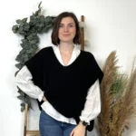 Pull femme col V maille douce « Tendance » - noir - taille-unique-grande-taille