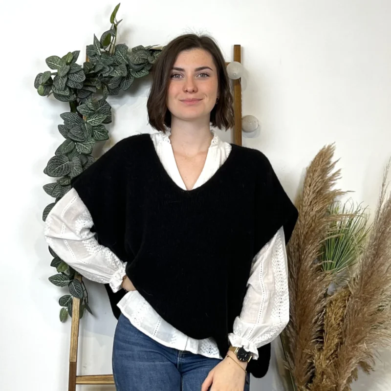 Pull femme col V maille douce « Tendance » - noir - taille-unique-grande-taille