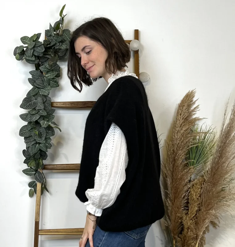 Pull femme col V maille douce « Tendance » - noir - taille-unique-grande-taille