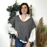 Pull femme col V maille douce « Tendance » - gris - taille-unique-grande-taille
