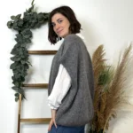 Pull femme col V maille douce « Tendance » - gris - taille-unique-grande-taille