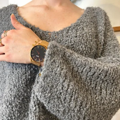 K064- Pull Oversize Maille Bouclette 🇮🇹 - gris - taille-unique