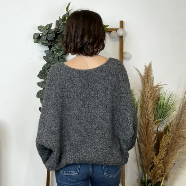 K064- Pull Oversize Maille Bouclette 🇮🇹 - gris - taille-unique