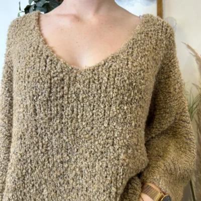 K064- Pull Oversize Maille Bouclette 🇮🇹 - camel - taille-unique