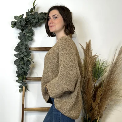 K064- Pull Oversize Maille Bouclette 🇮🇹 - camel - taille-unique