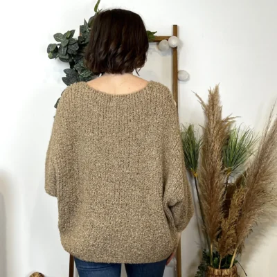 K064- Pull Oversize Maille Bouclette 🇮🇹 - camel - taille-unique