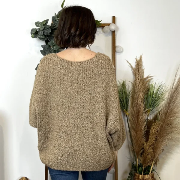 K064- Pull Oversize Maille Bouclette 🇮🇹 - camel - taille-unique