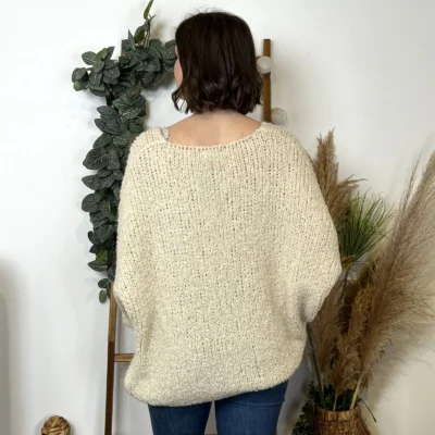 K064- Pull Oversize Maille Bouclette 🇮🇹 - ecru - taille-unique