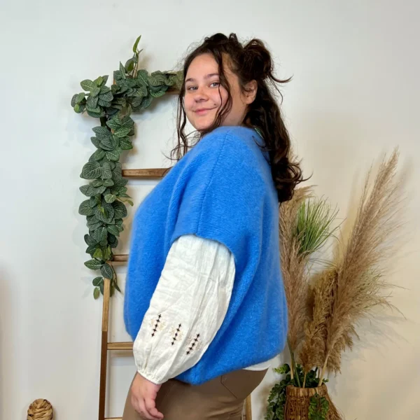 Z083- Gilet boutons fantaisies (Gu) - bleu-indigo - taille-unique-grande-taille