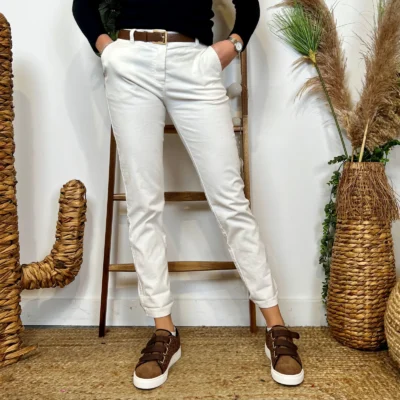 L804- Pantalon en velours (T36-T44) - ecru - 44