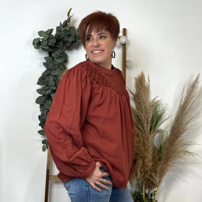 k739- Blouse coton Broderie (T36-T40) - rouille - 38