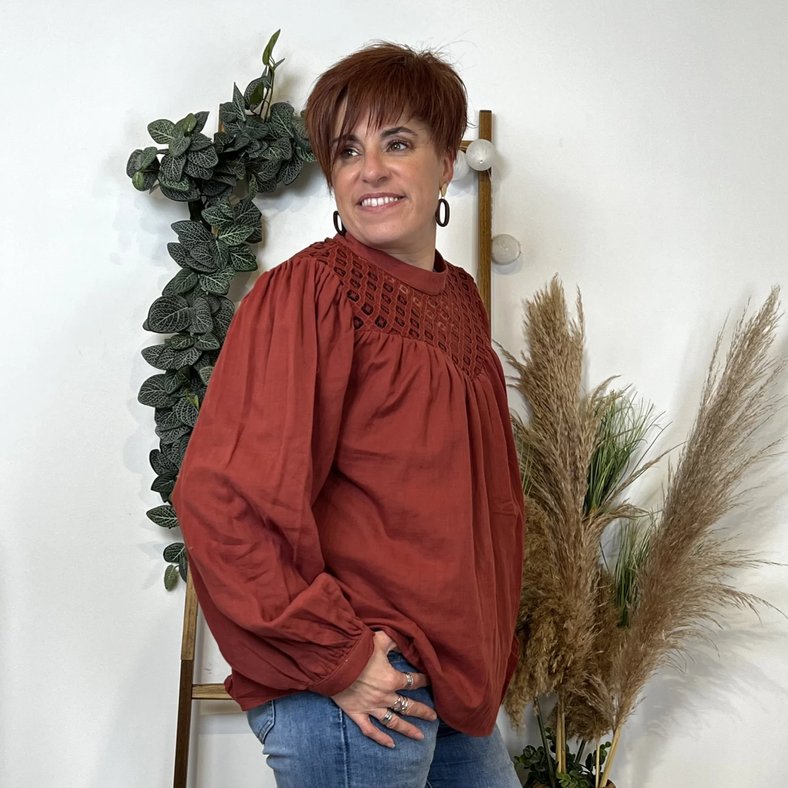 Blouse coton Broderie (T36-T40) - rouille - 38
