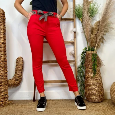 L749- Pantalon Stretch (T36-T50) - rouge - 50