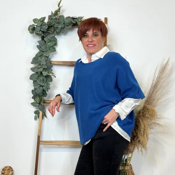 K545- Pull loose Crop-Top (Tu) - bleu-royal - taille-unique