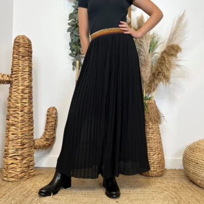 M735- Jupe plissée unie (Tu) 🇮🇹 - noir - taille-unique