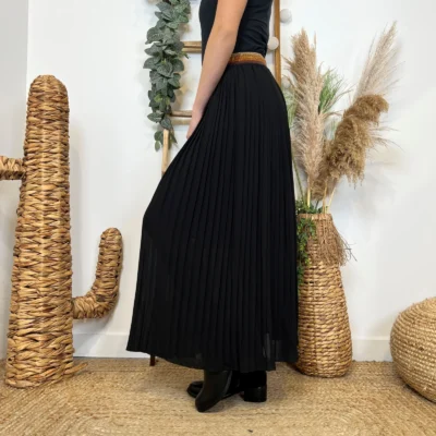 M735- Jupe plissée unie (Tu) 🇮🇹 - noir - taille-unique