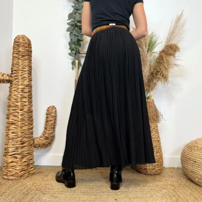 M735- Jupe plissée unie (Tu) 🇮🇹 - noir - taille-unique