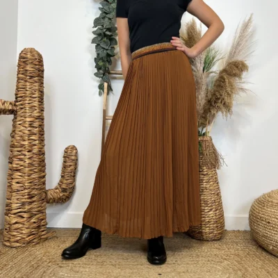 M735- Jupe plissée unie (Tu) 🇮🇹 - camel - taille-unique