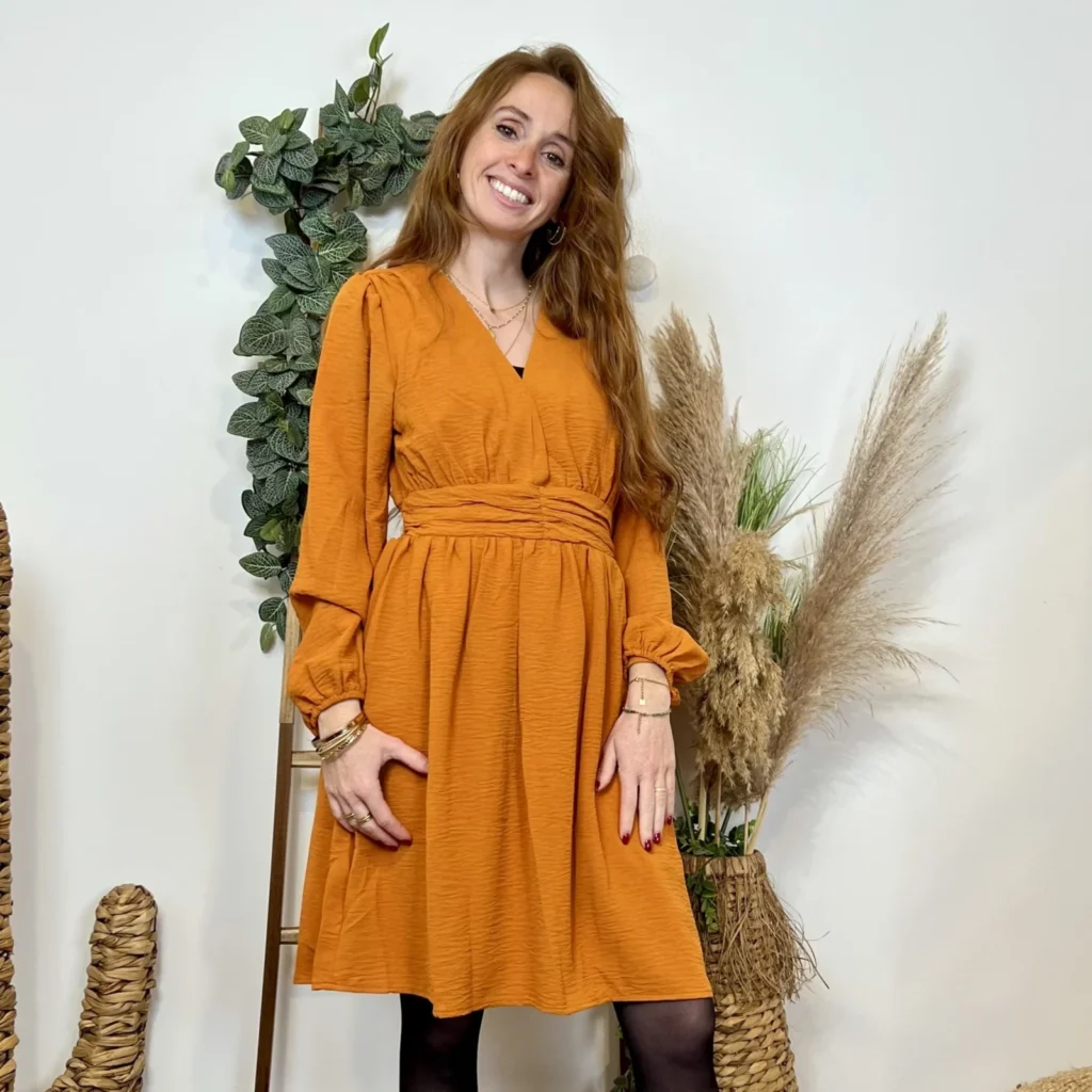 k795- Robe Maëlle unie (T36-T40) - moutarde - 38