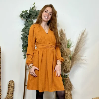 k795- Robe Maëlle unie (T36-T40) - moutarde - 38