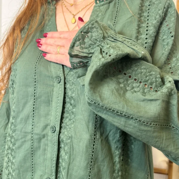 K738- Blouse unie coton (T36-T40) - kaki - 38