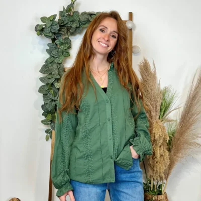 K738- Blouse unie coton (T36-T40) - kaki - 38