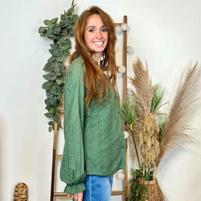 K738- Blouse unie coton (T36-T40) - kaki - 38