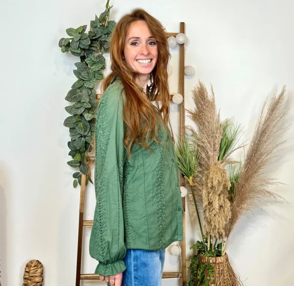 K738- Blouse unie coton (T36-T40) - kaki - 38