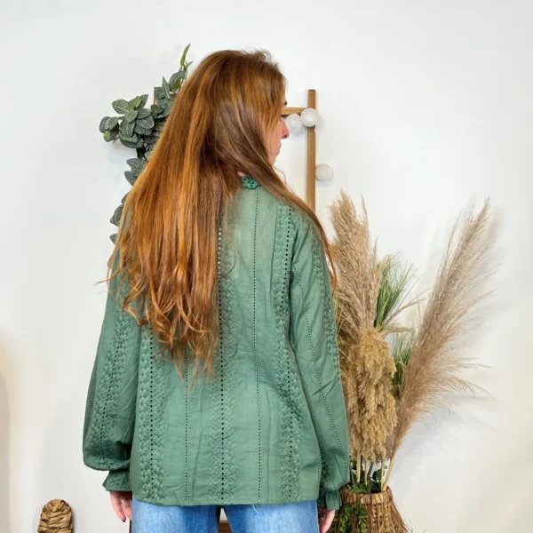 K738- Blouse unie coton (T36-T40) - kaki - 38