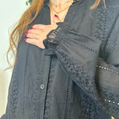 K738- Blouse unie coton (T36-T40) - noir - 38