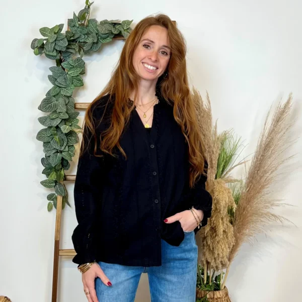 K738- Blouse unie coton (T36-T40) - noir - 38