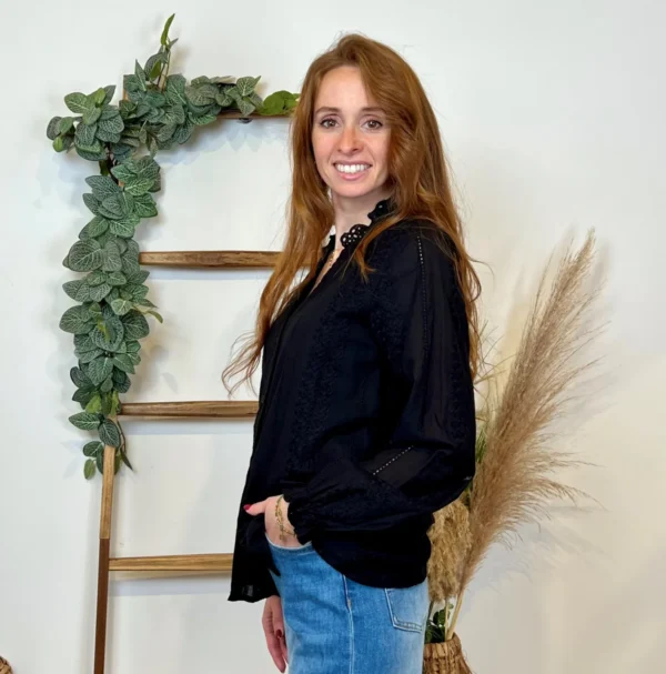 K738- Blouse unie coton (T36-T40) - noir - 38