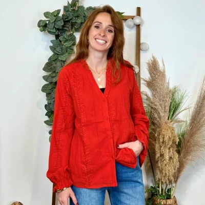K738- Blouse unie coton (T36-T40) - rouille - 38