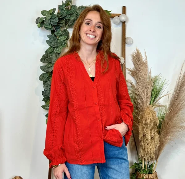 K738- Blouse unie coton (T36-T40) - rouille - 38